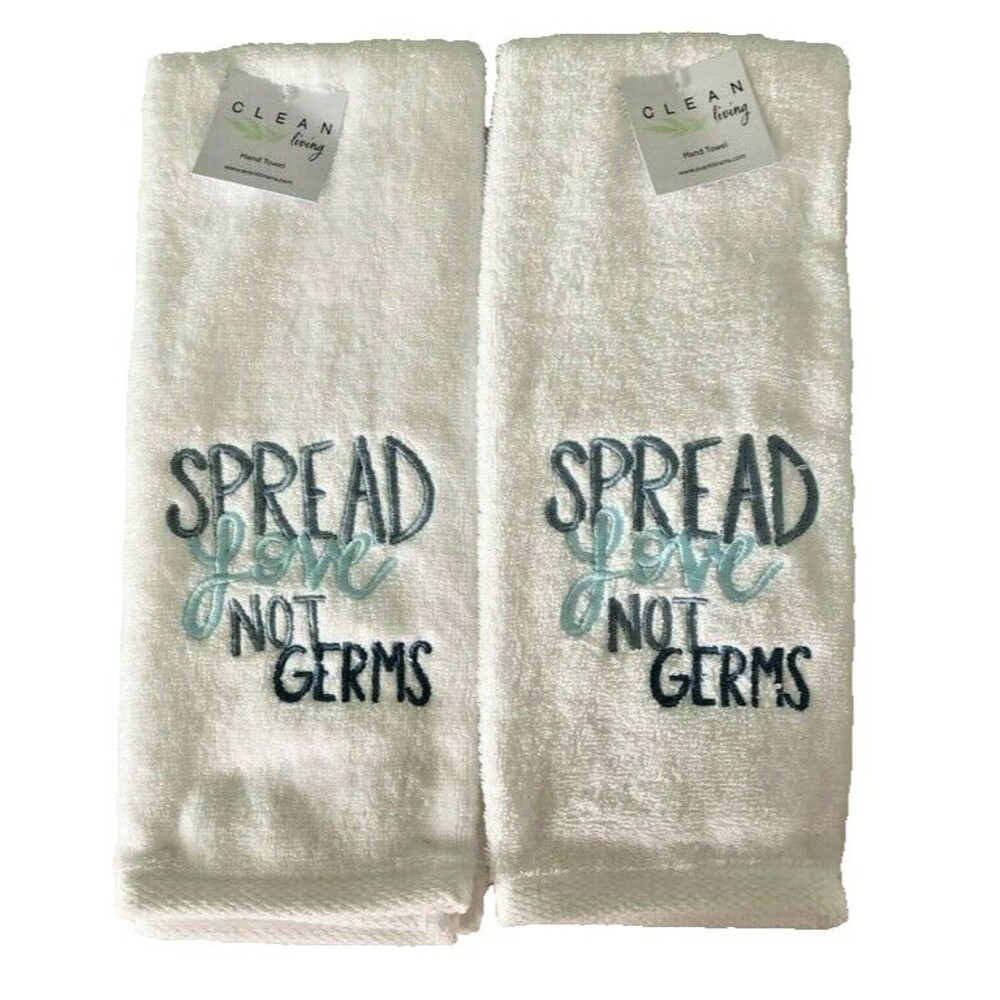 Avanti Hand Towels Spread Love Not Germs Embroidered Guest White Set of 2